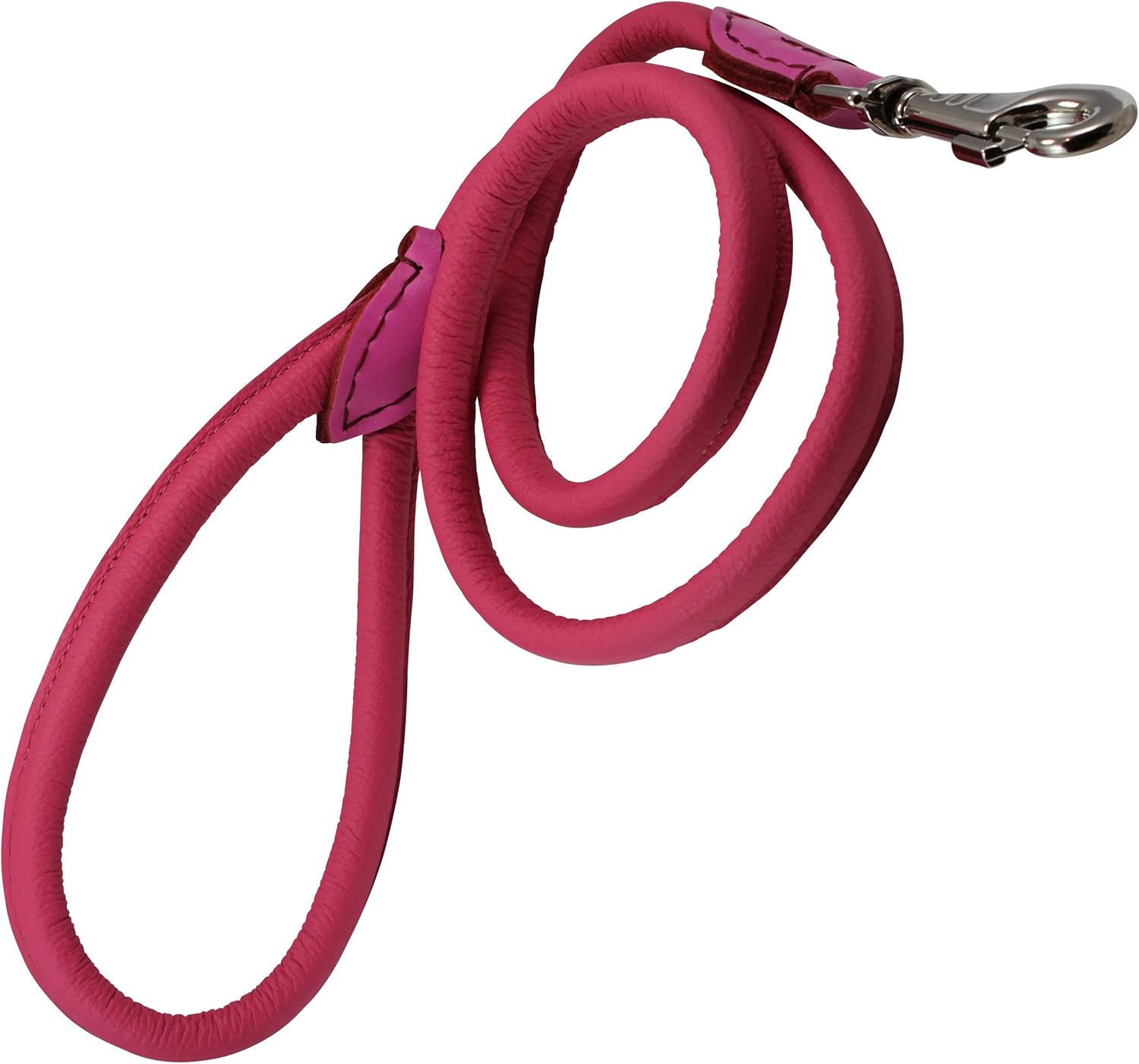 Dogs My Love 4ft Long Round Genuine Rolled Leather Dog Leash Pink (Large: 1/2" (12mm))