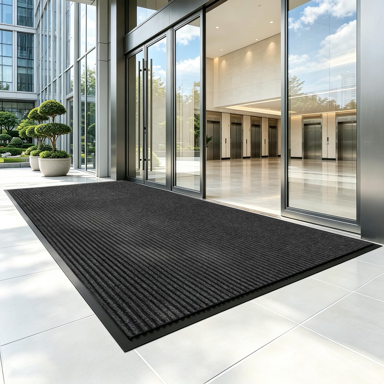 4'x6' Commercial Floor Mat for Entryway,Large Front Doormat for Home Entrance&Business High-Traffic Areas,Heavy Duty Non-Slip Rug,Rubber Backing,Low Profile,Black