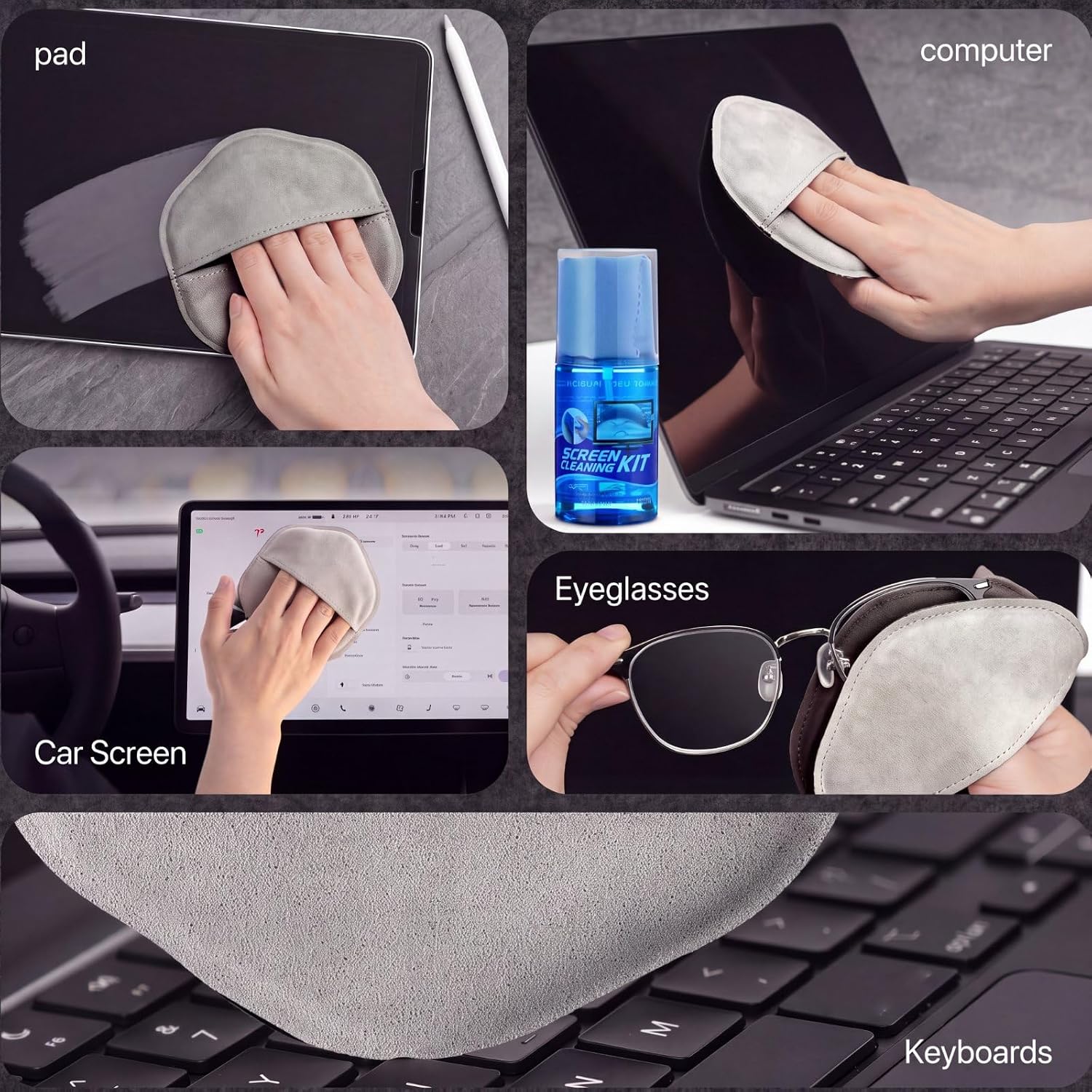 3 Pack Microfiber Screen Cleaner Kit Car Screen Cleaner Spray Laptop Polishing Cloth for Electronics Car Fish Finder Keyboards Eye Glasses Camera Lens Wipes image 4