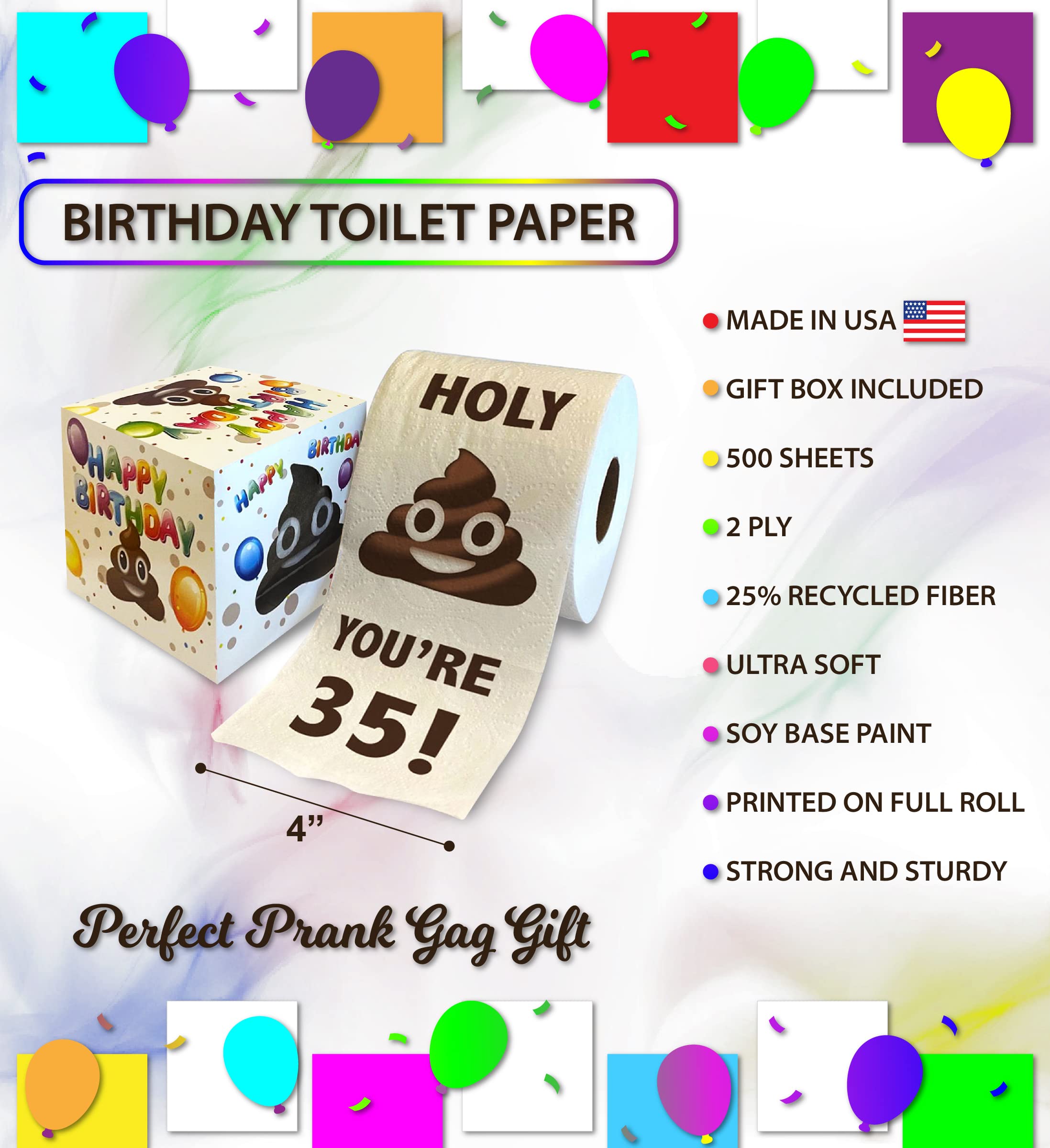 Printed TP Holy You're 35 Birthday Toilet Paper Gift - 35th Bday Party Funny Birthday Gift Joke Toilet Paper Prank, Novelty Unique Birthday Presents for Men, Women, Family, Friends - 500 Sheets