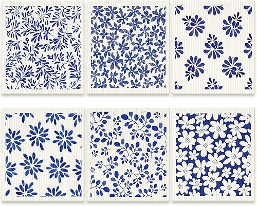 6 paños suecos de cocina suecos para cocina paños de esponja absorbentes paños de limpieza reutilizables de secado rápido para el hogar cocina paños