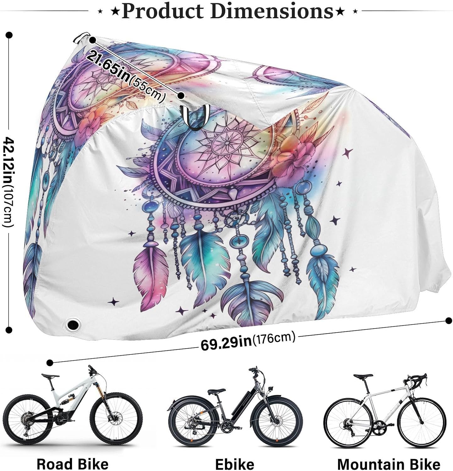 ALAZA Dreamcatcher Boho Stars Bike Cover Waterproof Outdoor Ebike Bicycle Covers Tarp Protection for 1/2 Bikes, Sun UV Dust Wind Proof