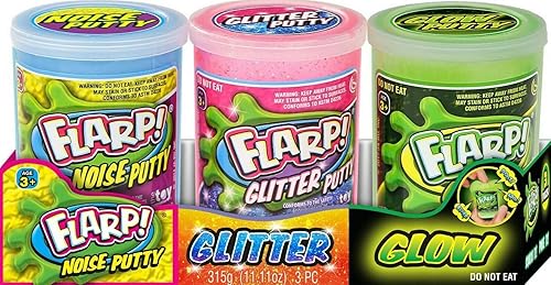 JA-RU Flarp Noise Putty - Juego de 3 bandejas (1 unidad) Masilla que brilla en la oscuridad, masilla con purpurina y masilla de ruido original, todo