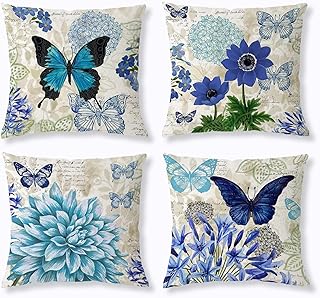 Sponsored Ad - Outdoor Pillow Covers 18x18 Waterproof Set of 4 Butterfly Outdoor Pillows for Patio Furniture Blue Teal Flo...