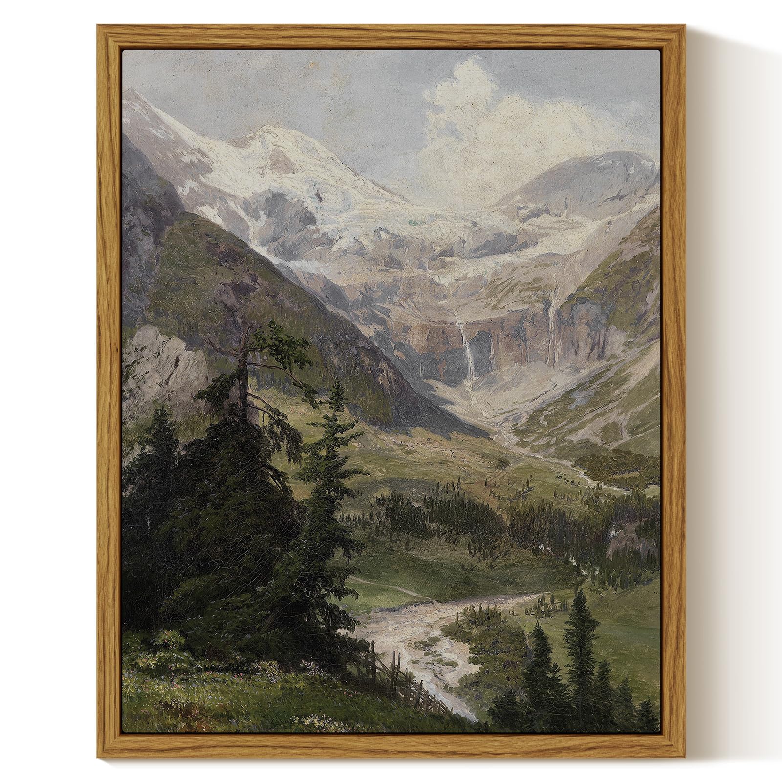InSimSea Framed Canvas Wall Art Vintage Decor, Mountain Pictures Living Room Decor Aesthetic, Bedroom Bathroom Summer Landscape Wall Pictures, 8x10inch