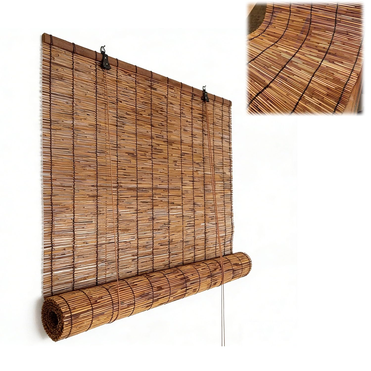 Rolety bambusowe do użytku wewnątrz i na zewnątrz, blokują 70% światła, wodoodporne żaluzje do okien tarasowych (szer. 135 x wys. 280 cm), ochrona prywatności i styl