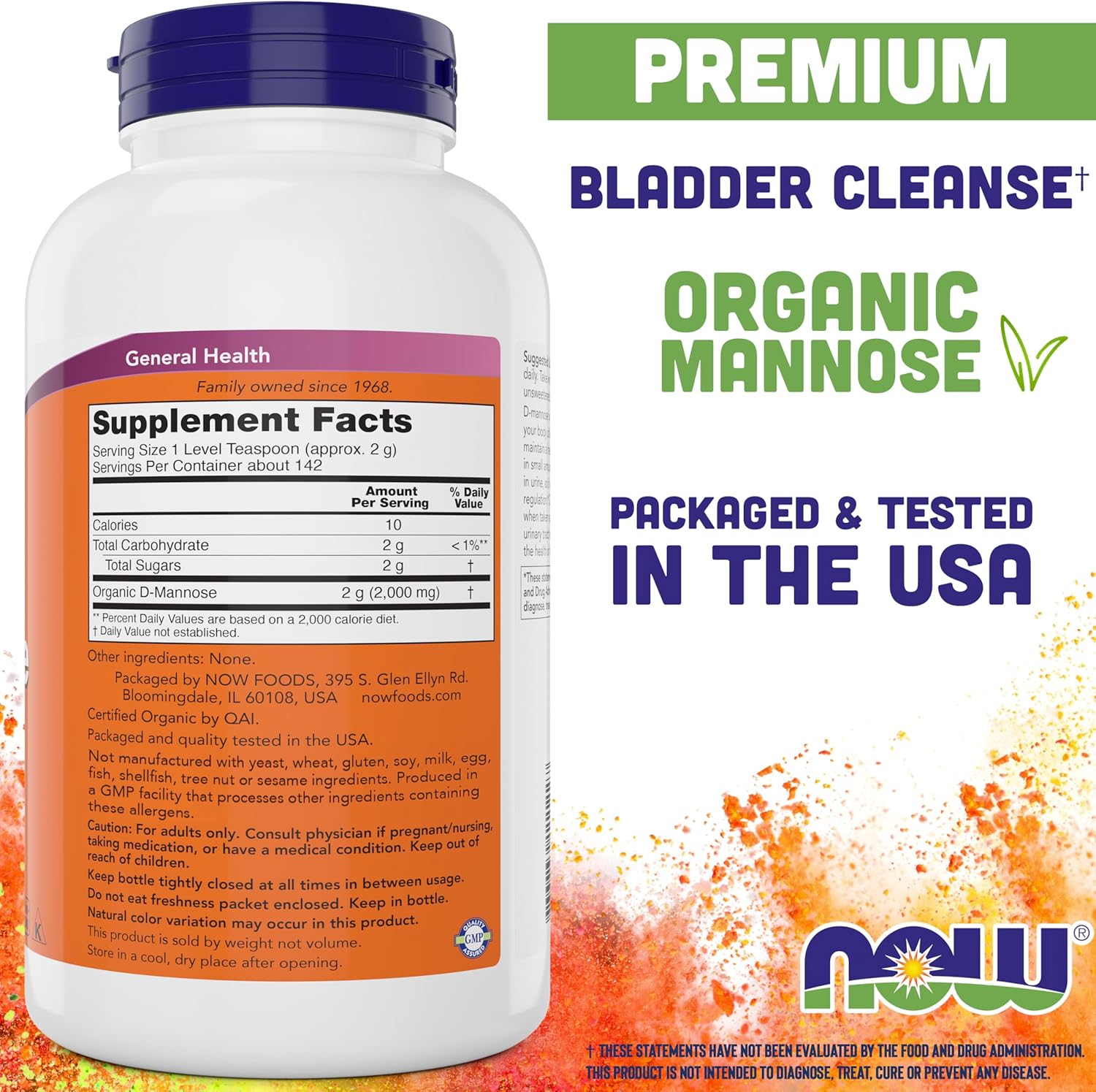 NOW Foods Pure, Organic D-Mannose 10 oz Powder (Pack of 2) - Bladder Cleanse and Urinary Tract Health Supplement - Non-GMO - Vegan Friendly - 2000mg / 2 Grams per Serving