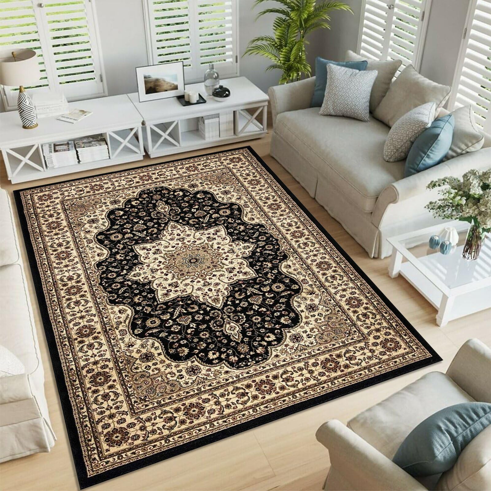 renoazul® Thick Large Rugs Living Room Carpet 240 x 320 cm - Washable Large Black Rugs For Bedrooms - Rome Vintage Carpets For Bedrooms — image 1