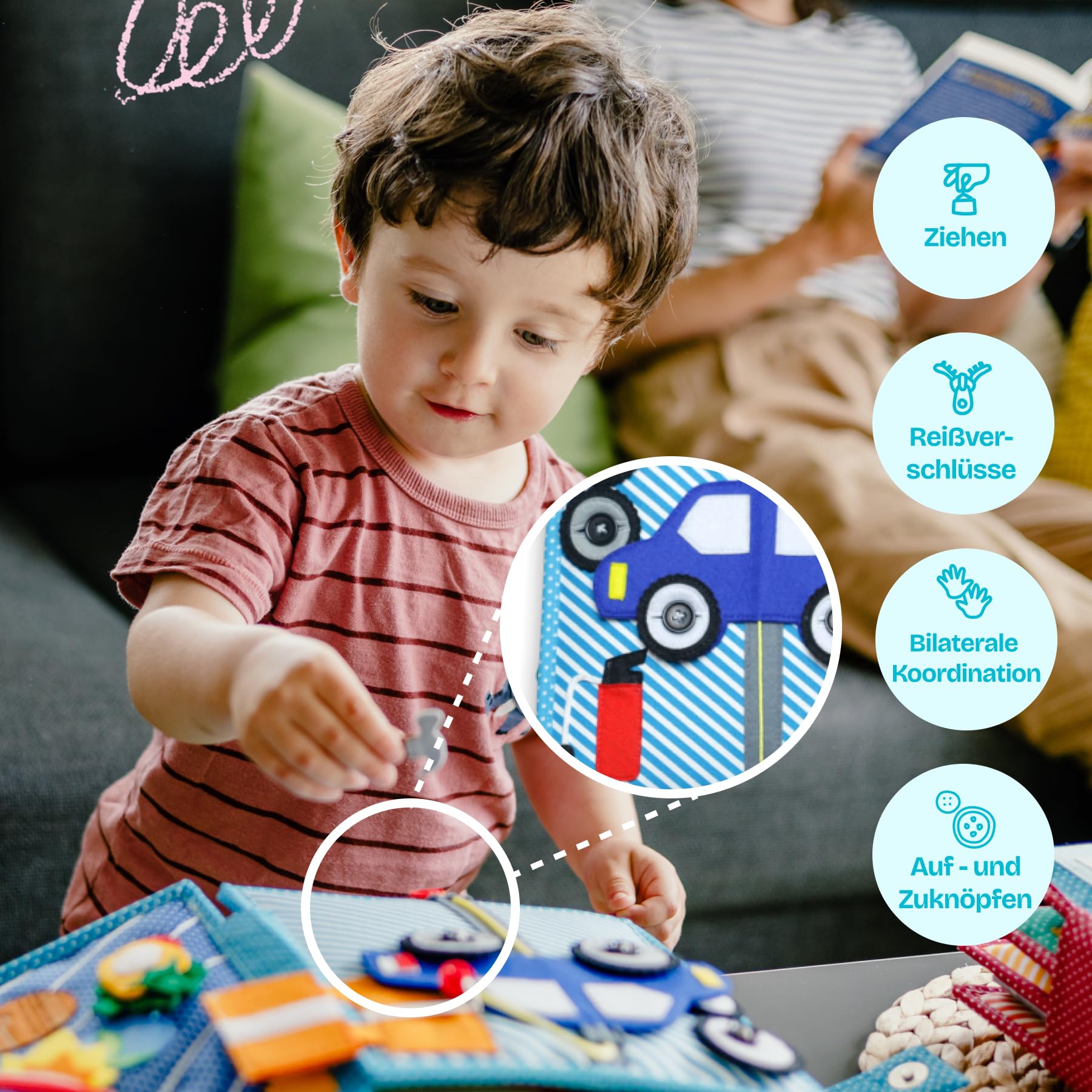 Jolly Designs – Mein Traumjob – 6 Seiten Quiet Book – Montessori Spielzeug ab 3 Jahren – Motorik & Sensorik fördern – Handgefertigtes Filzbuch – Lernspielzeug für Kleinkinder – Busy Book für unterwegs