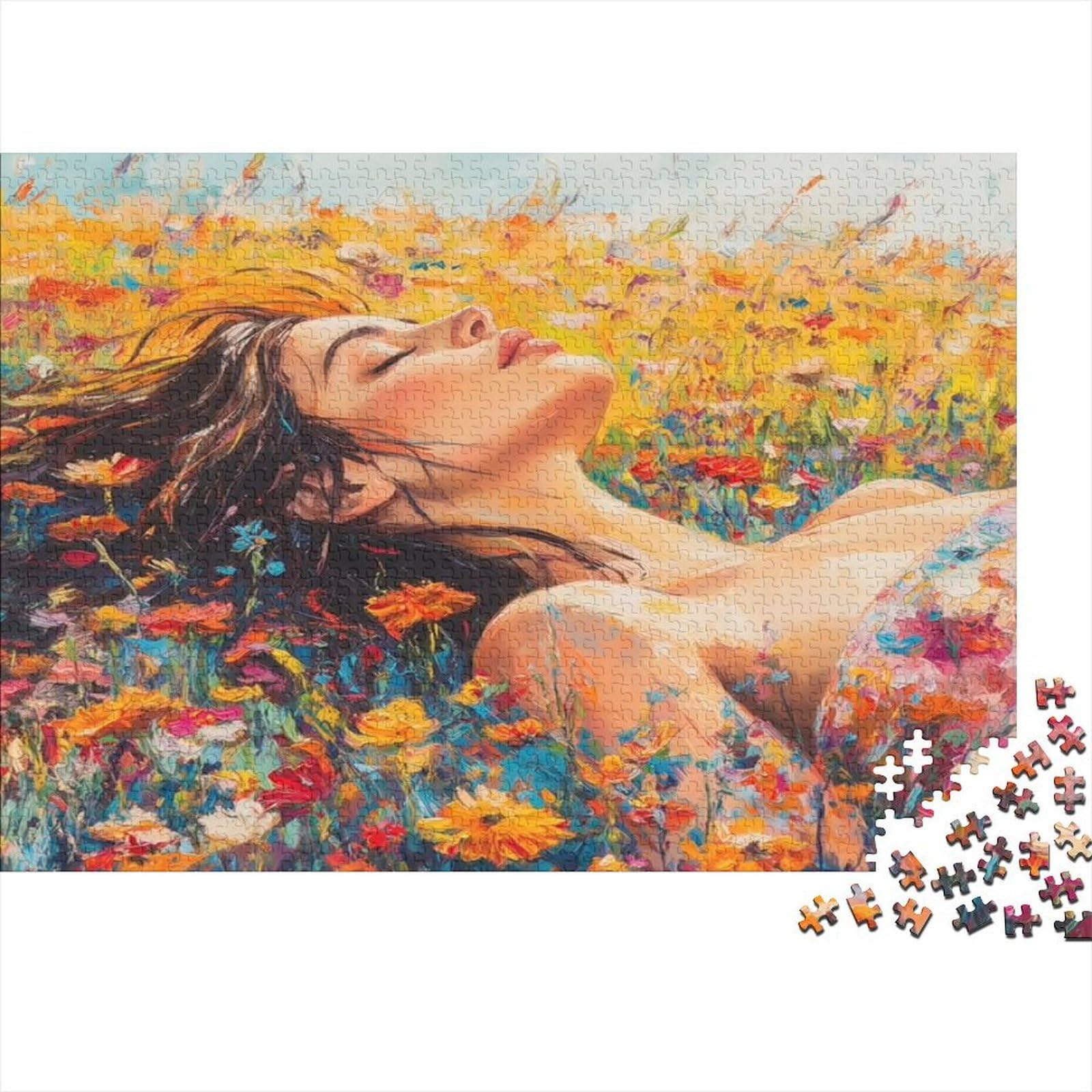 Woman in Flower Field 1000 Piece Jigsaw Puzzle Sustainable Premium Paper Unique Colourful Woman Flower Field for Suitable for Aged 14, This Is A Puzzle Challenge Game 38x26cm/1000pcs — image 1