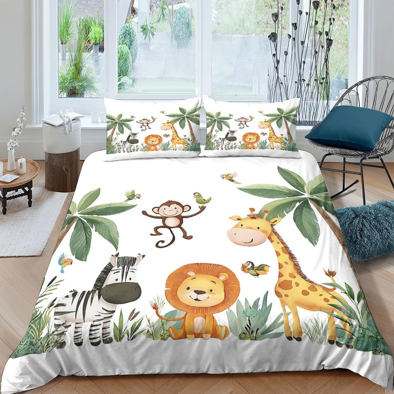 Ctjqhvkz Style-6 3D Printed Jungle Animal Fitted Sheet Microfiber Soft Cartoon Safari Bed Cover For Bedroom Guest Room Mattress Decor Single（135X200cm）