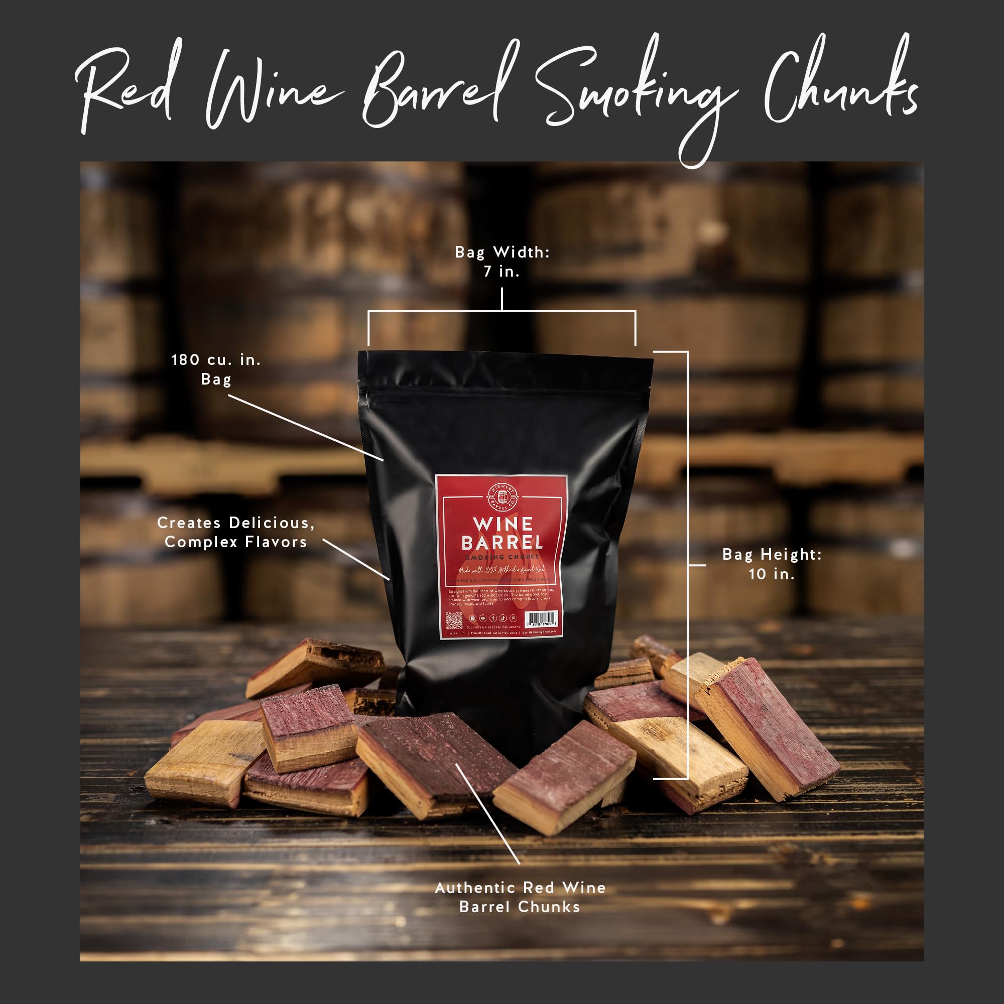 Midwest Barrel Company Authentic Barrel BBQ Drewno do wędzenia (kawałki drewna do wędzenia beczki burbona) – wolno palące się kawałki drewna do grillowania, grillowania i wędzenia - drewno dębowe