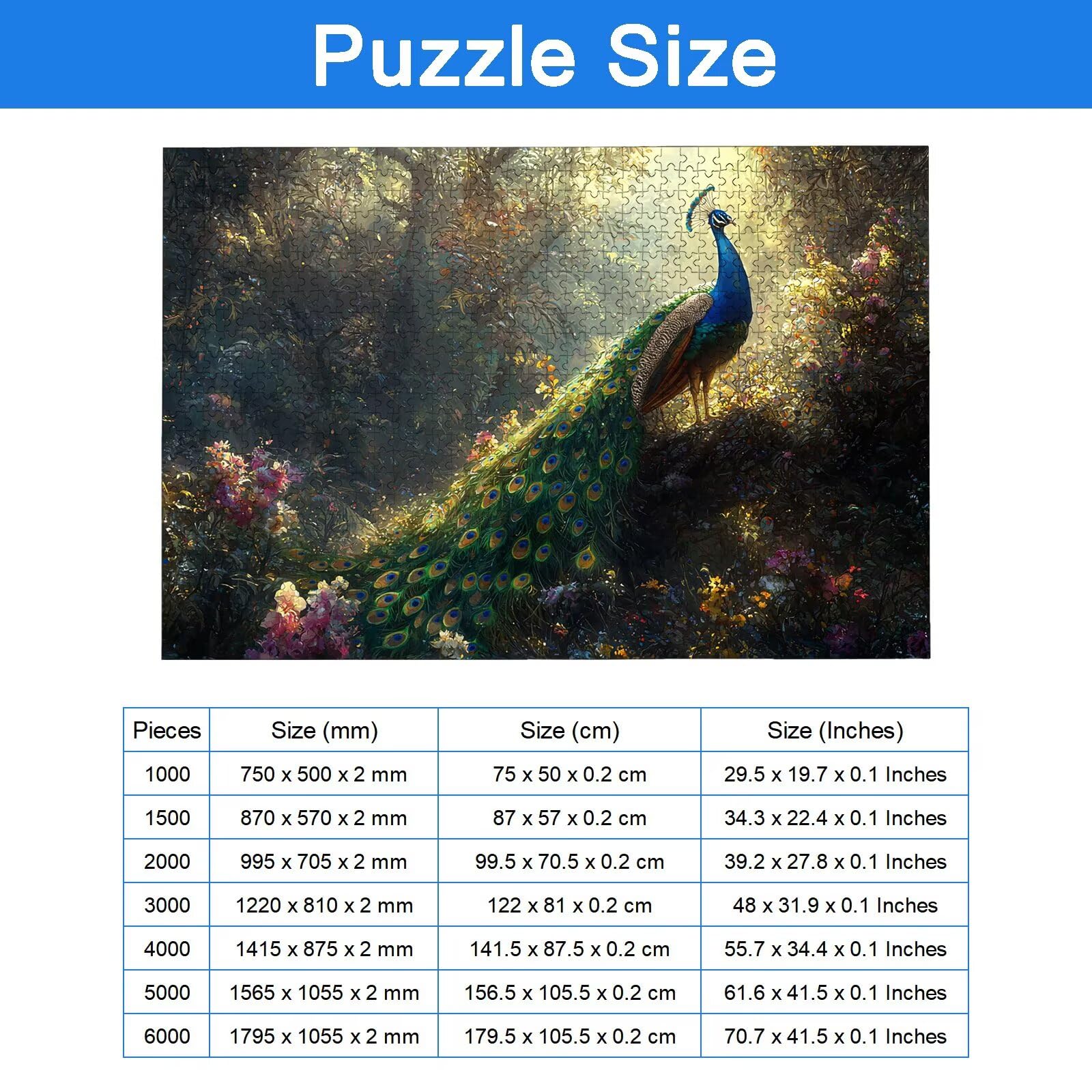 Puzzle 3000 Pezzi Pavone, Puzzle Animale 3000 Pezzi Arte per Adulti e Bambini, Misura: 122x81 cm, Puzzles Legno per Adulti con Squisita Scatola di Imballaggio, Idea Regalo Donna, Regalo Uomo, -7241