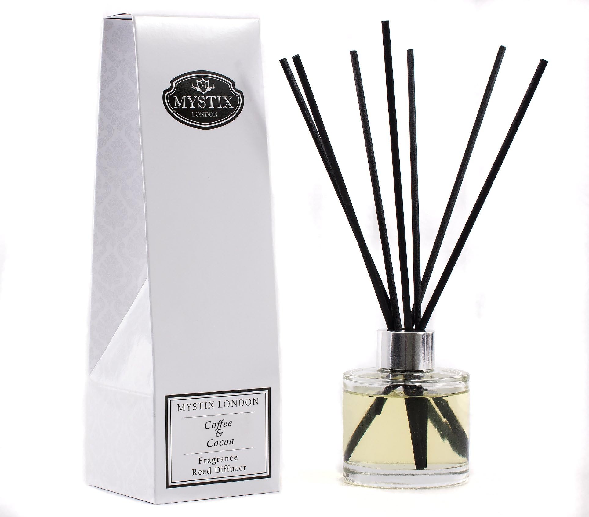 MystixLondon Fragrance Oil Reed Diffuser | Coffee & Cocoa Scent | Long-Lasting Home Aroma for Cosy Spaces | Easy-to-Use Reeds | Safe & Elegant Fragrance Solution | 200ml Bottle