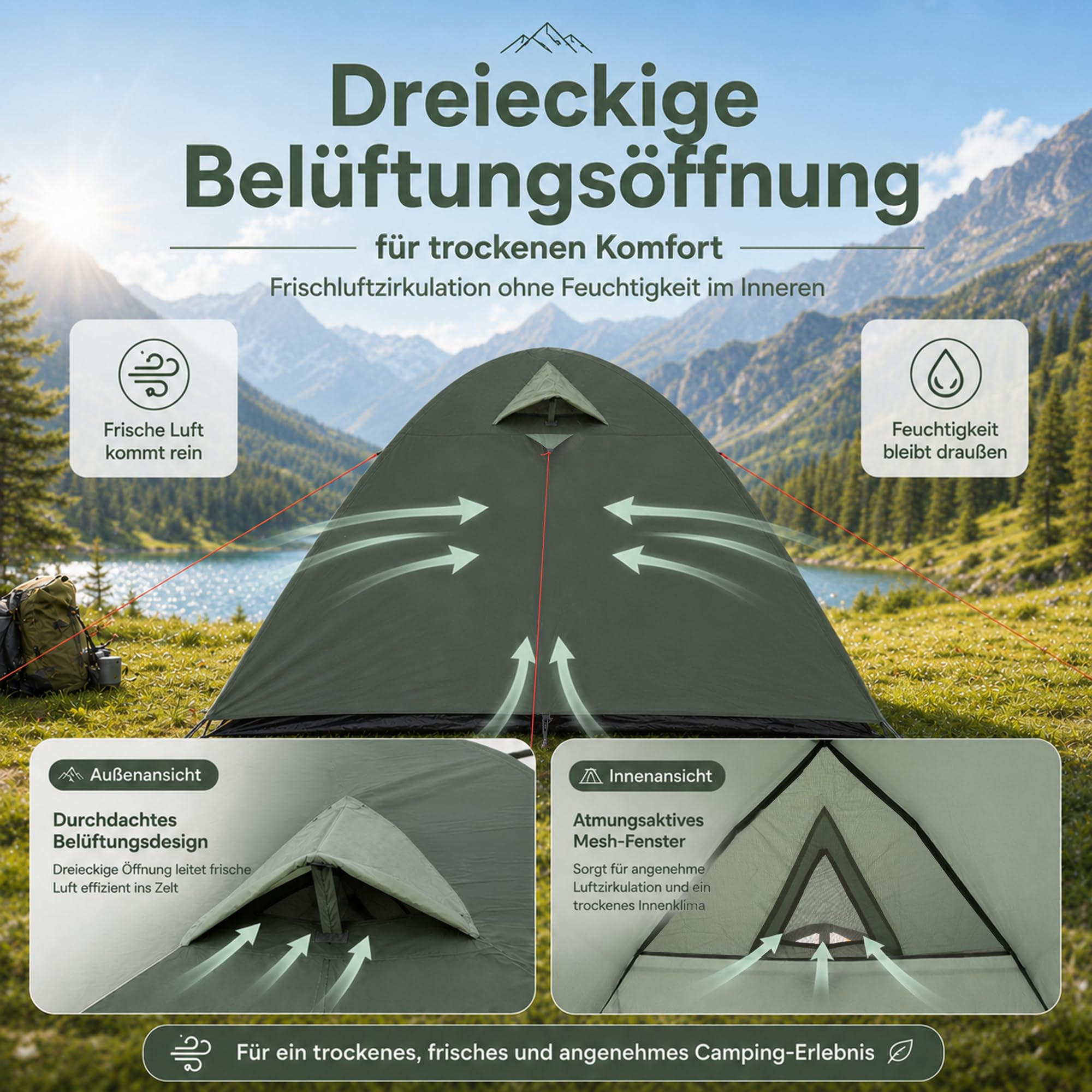 High Peak Kuppelzelt, Campingzelt mit Vorraum, doppelwandiges Iglu Zelt, 2000 mm Wassersäule, Wetterschutz-Eingang, leicht aufzubauen, für Camping Festival Garten Outdoor Roadtrip Reise Urlaub Park