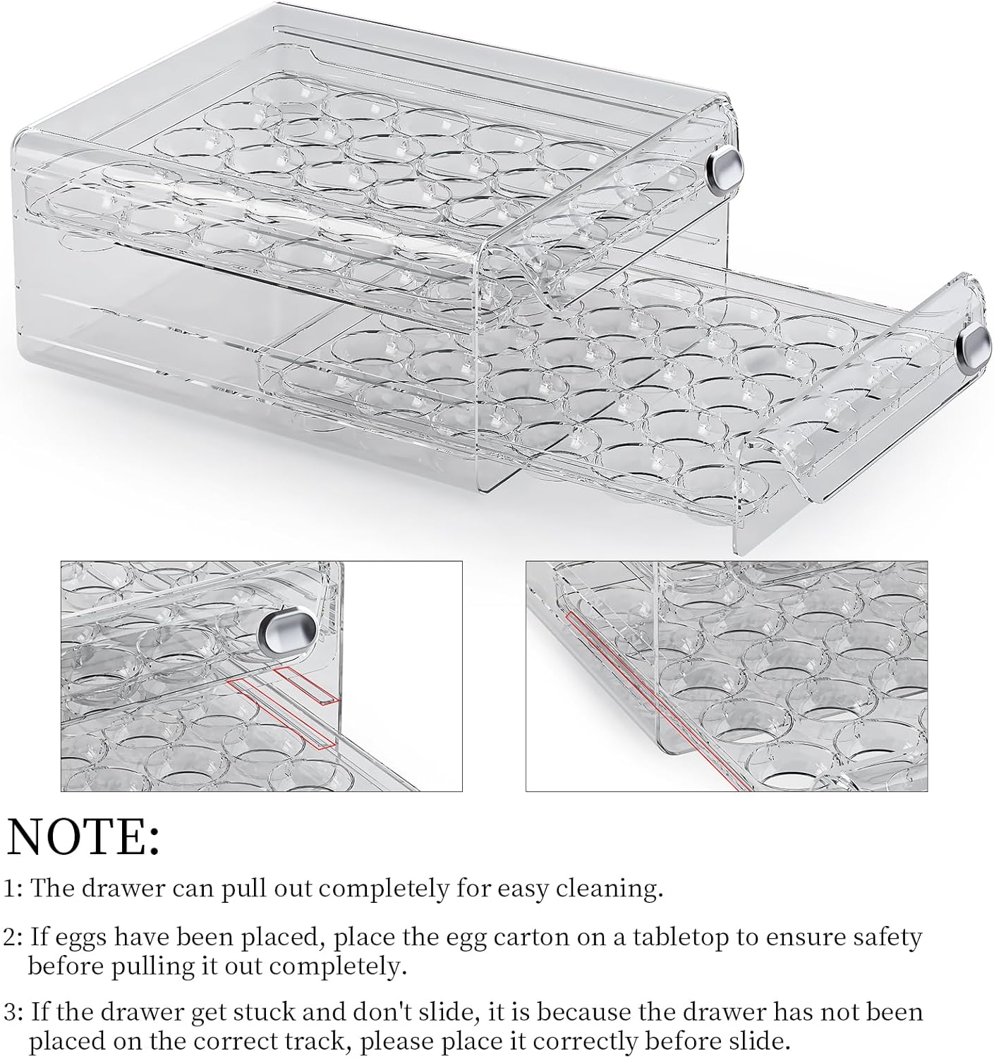 60 Eggs Organizer for Refrigerator, Large Egg Holder for Fridge, Clear Egg Container for Refrigerator, Stackable Egg Storage Trays for Countertop, Egg Drawer Dispenser, Egg Storage Container