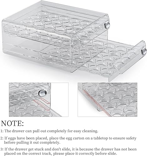 Miniatura 5 de Soporte para huevos para refrigerador, organizador de cajones de 60 huevos con escala de tiempo, bandejas apilables para huevos, caja de