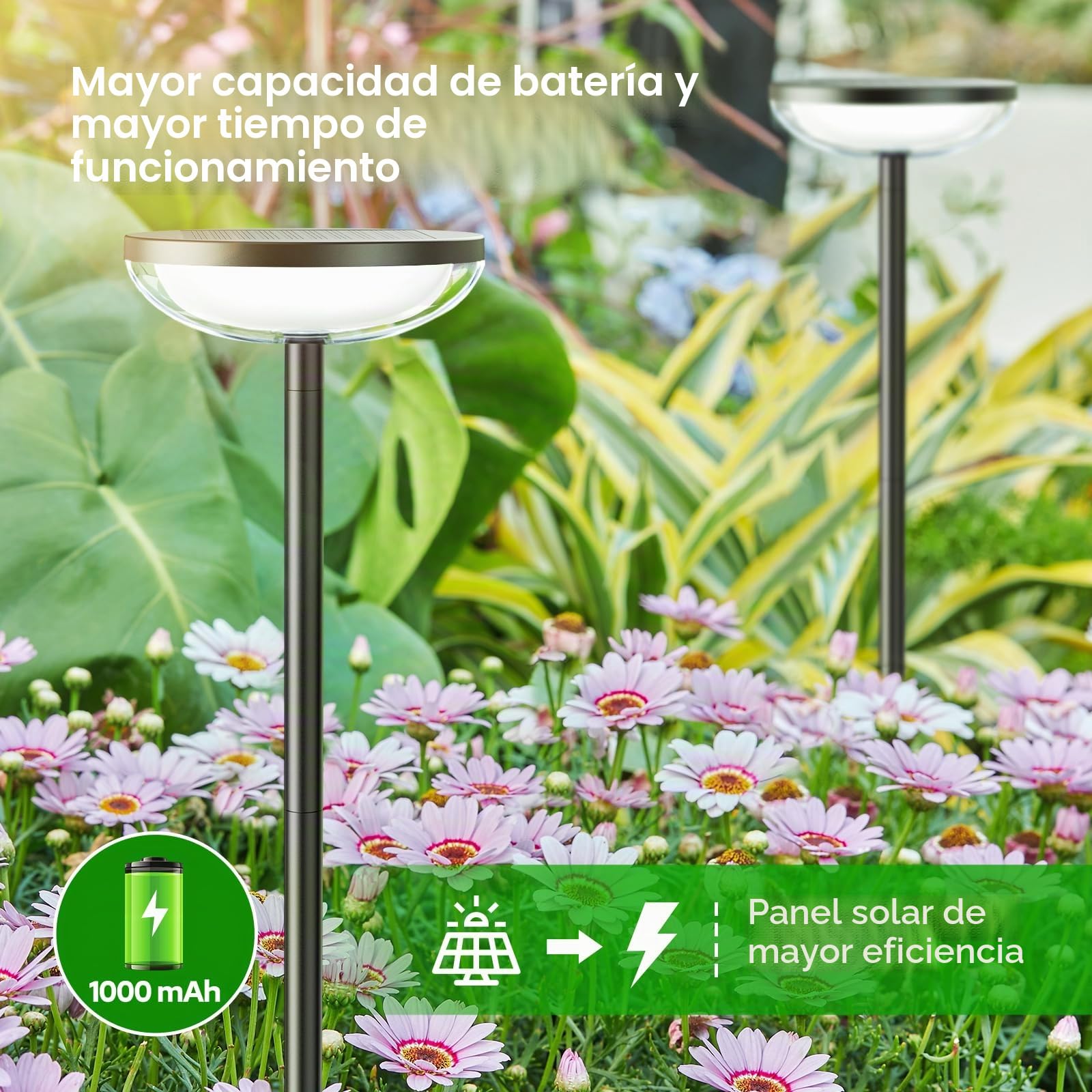 GEARLITE TPL010-4 - Lámpara Exterior, Iluminacion Exterior, Lámparas solares para jardín, luz blanca cálida, luces solares, altos lúmenes, decoración de jardín extrabrillante, IP65, resistente al agua