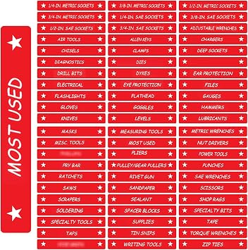 Tenare Magnetic Tool Box Labels, 66 Pcs Toolbox Drawer Labels for Steel Chests, 4.5 x 0.75 Inch Organizer Magnets for Cabinets and Garage StorageRed