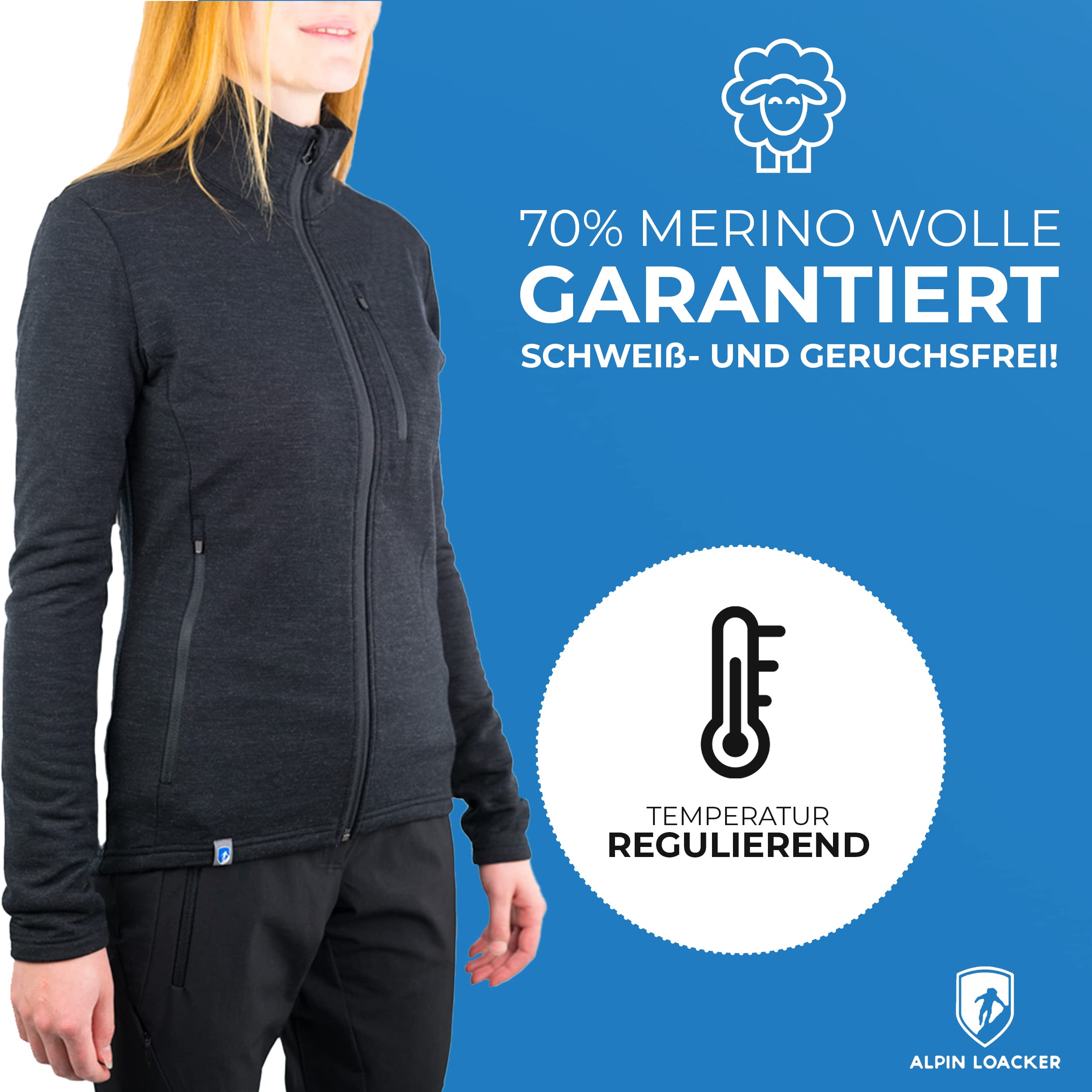 ALPIN LOACKER Chaqueta mujer de lana merino 270 g/m² - la chaqueta polar mujer,chaqueta deportiva mujer termica