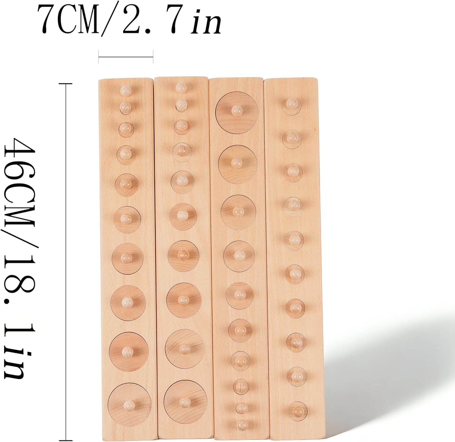 Montessori Sensorial Cylinder Blocks Beechwood 18.9" 12.5lbs- Premium Solid Beechwood Educational Materials, Visual Discrimination Toys, Preschool Learning Supplies for Fine Motor Skills Development