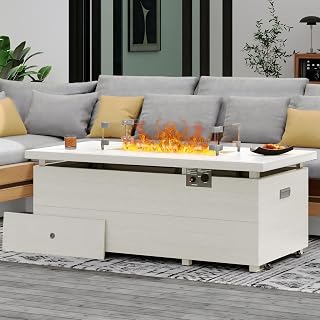 Sundale Cream White Rectangle Fire Pit Table