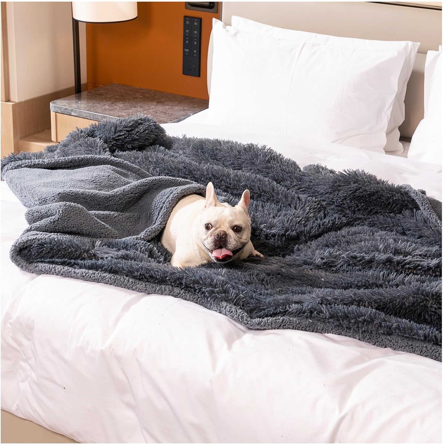 Waterproof Gray Pet Blanket for Dogs Fluffy Long Faux Fur Pets Throw Blankets for Large Dog Cat Puppy Couch Cover Love Bed Protector Mat Washable(Grey,L-65X57in)