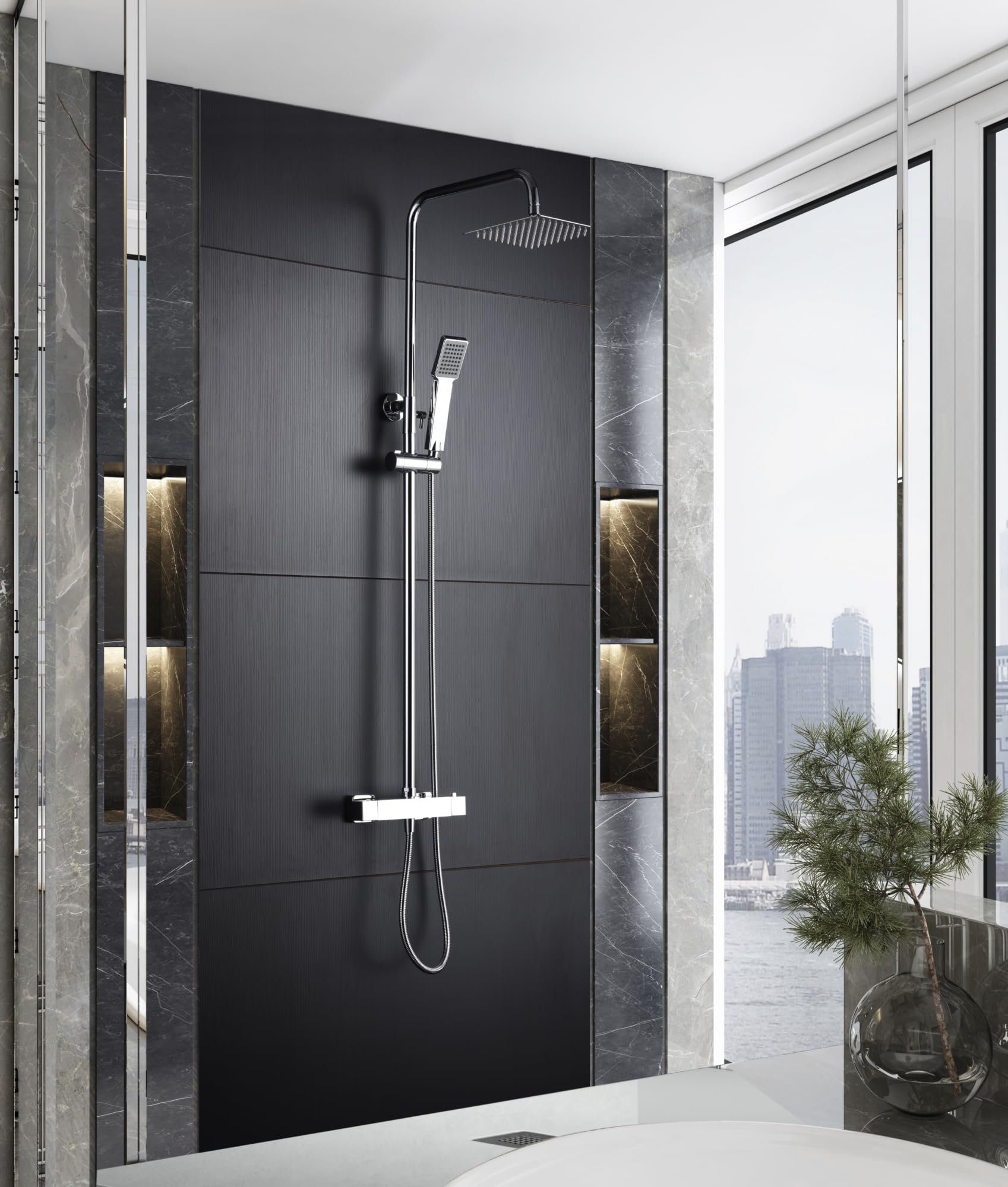 IMEX Grifo para Ducha Termostático - BTAR025 Grifo Ducha con Sistema TURN CLEAN, Extensible de Acero Inoxidable S.304, Acabado Moderno (cromado)