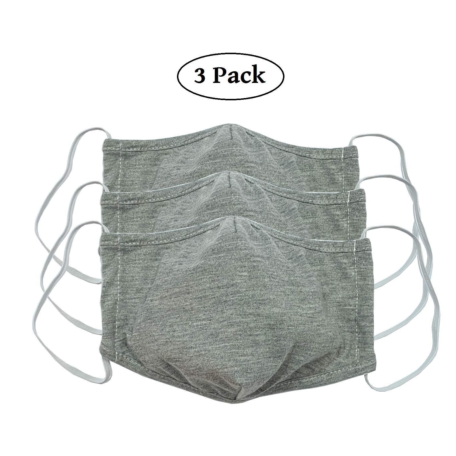 LOFBAZ Cloth Face Coverings Cotton Fabric with Filter Pocket Washable Reusable (Gray - Pack of 3, Small Kid 4 to 8 Year)