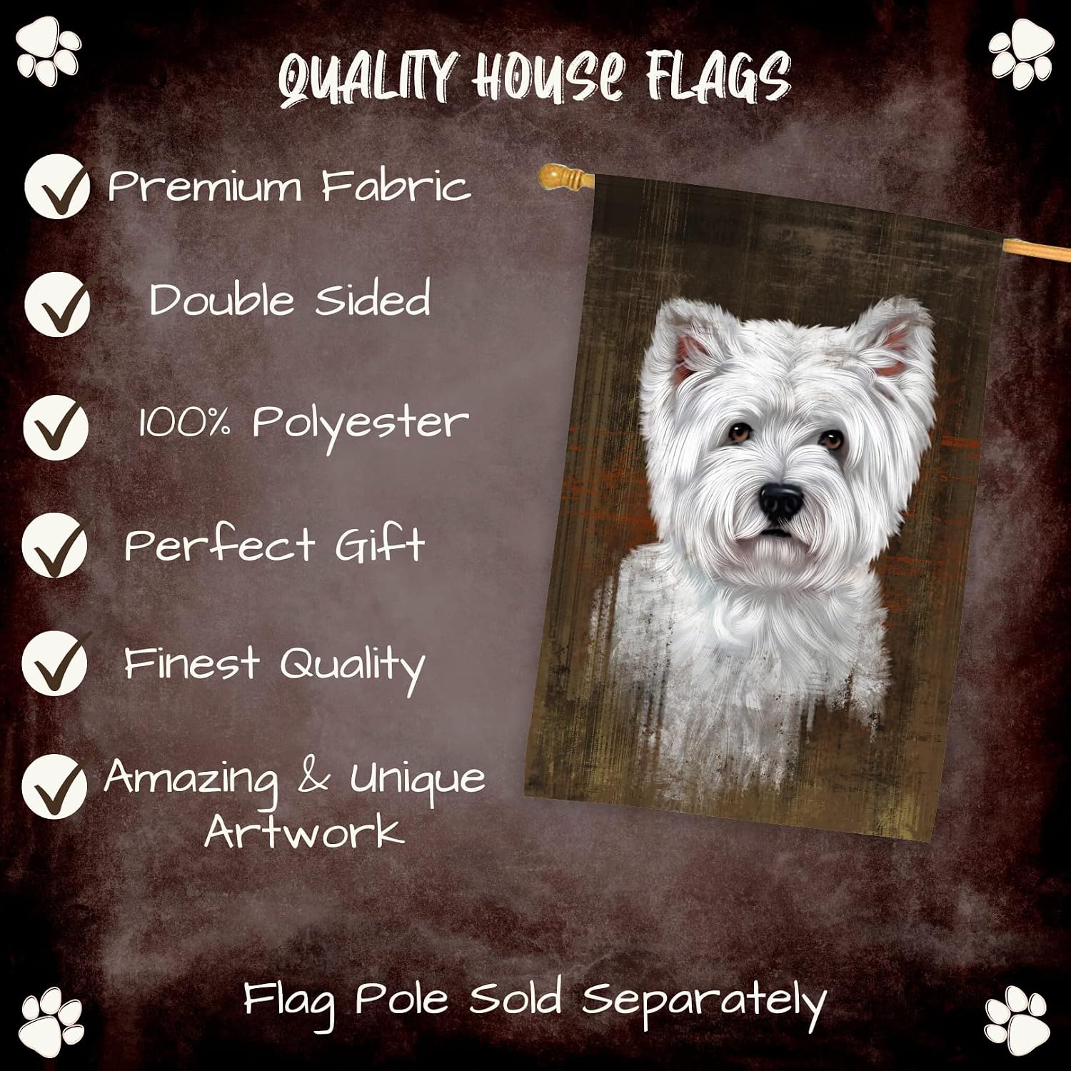 Rustic West Highland Terrier Dog House Flag - Outdoor Double Sided Pet Portrait Weather Resistant Premium Quality Home Decorative Flags - 100% Polyester 29"w x 43"h, HFLG55131