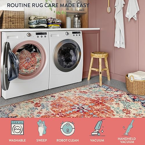 Miniatura 223 de Lahome Alfombra bohemia con medallón floral de 3 x 5 pies, suave, impresa, para baño, cocina, entrada, vestíbulo, vintage, antideslizante, lavable