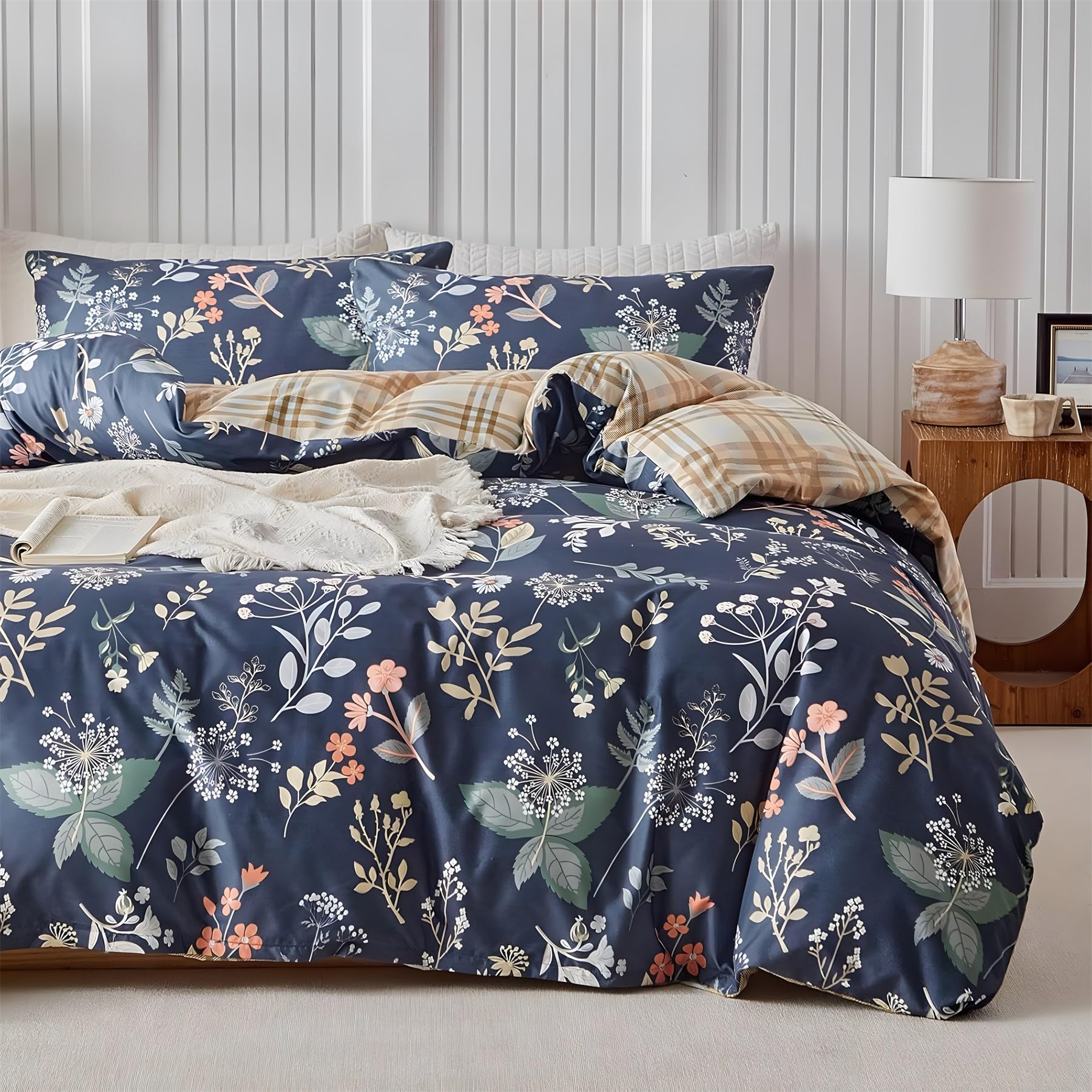 Housse Couette Bleu Marine Profond 90x190 Fleurie pour Chambre Enfant Cocooning