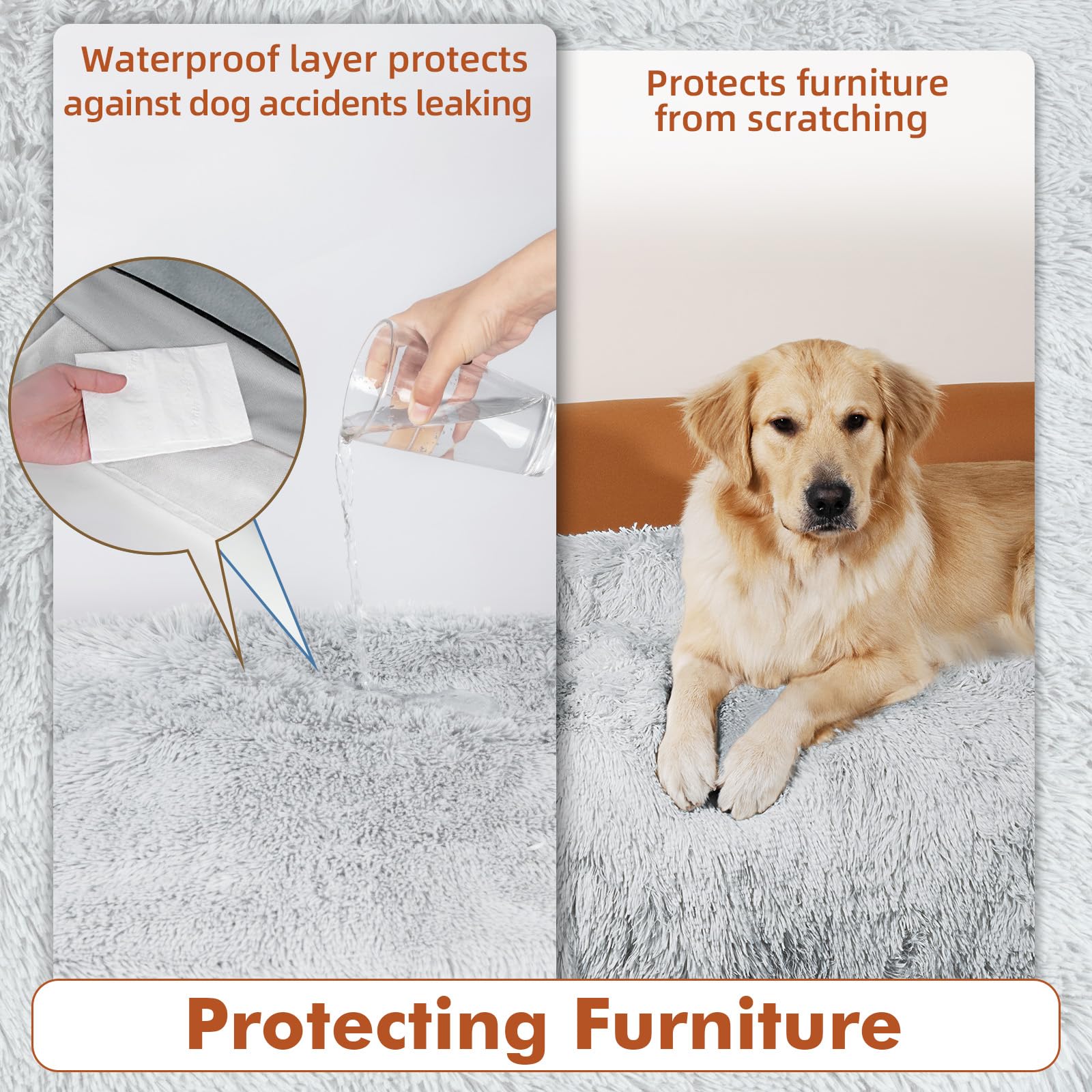 Mora Pets Dog Couch Bed for Furniture Protector Waterproof Dog Mat with Removable Washable Cover and Anti-Slip Bottom Bolster Plush Pet Sleeping Mattress for Large Medium Small Dogs