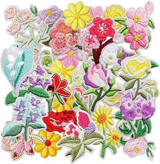 36pcs Tulip Flower Iron/Sew on Patches, Cute Sweet Embroidered Applique, Floral Decoration for Clothes, Hat, Bag, Jeans, Dress, Shirt