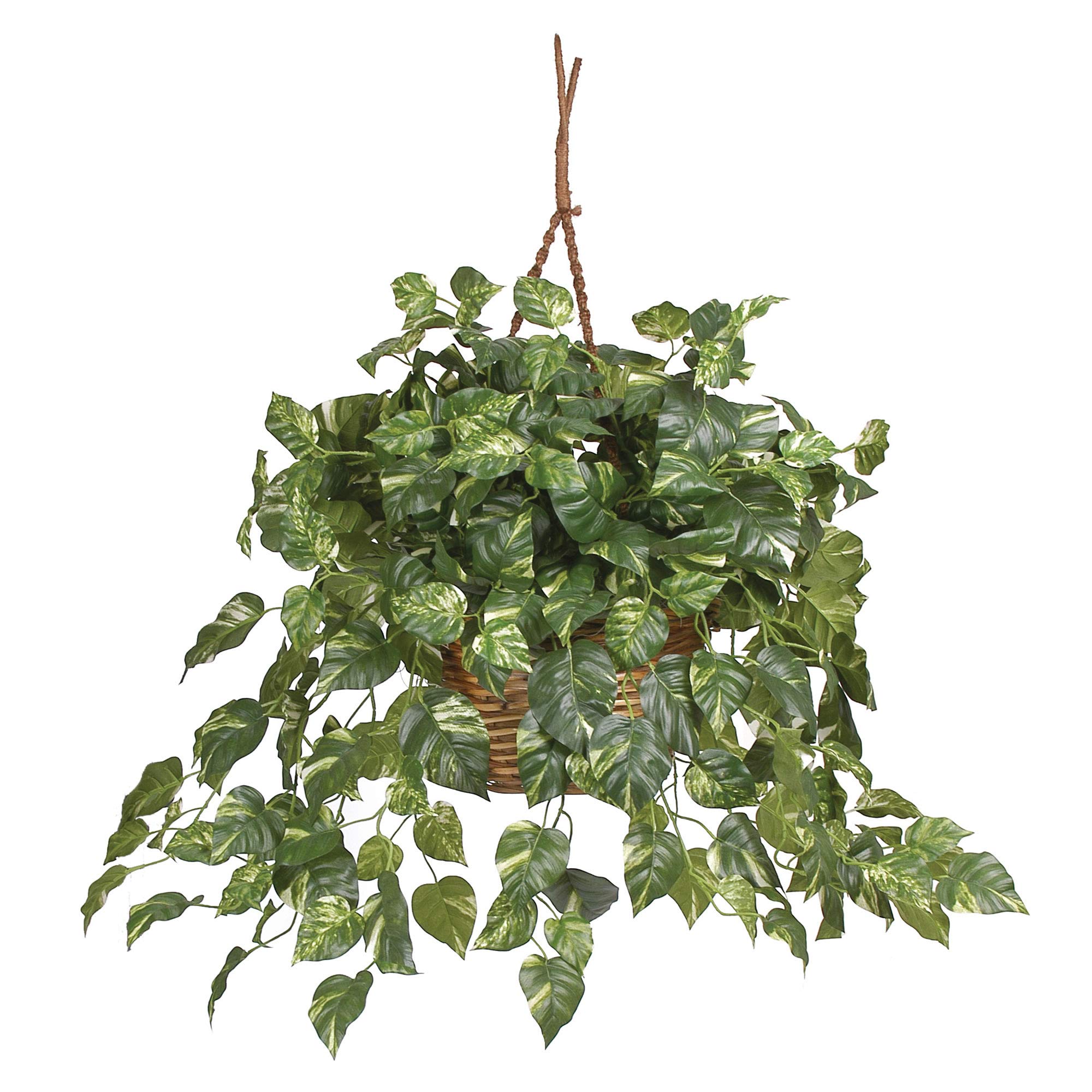 nearly natural 6517 pothos hanging basket decorative silk plant, green,29" x 10.25" x 10.25"