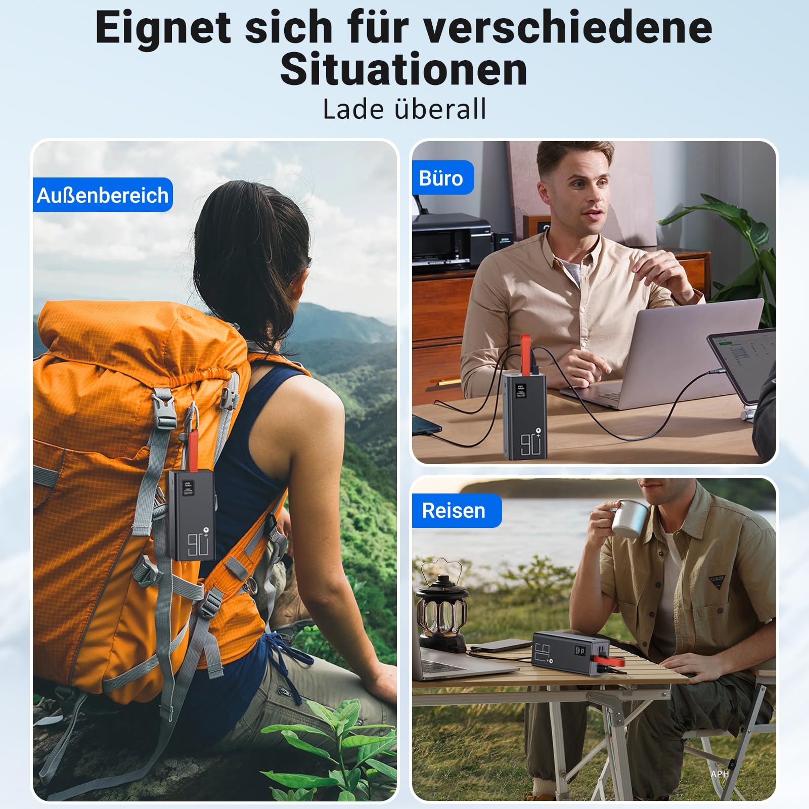 90000mAh Power Bank, Große Kapazität Camping Powerbank | 22.5W Schnellladung, 5 Ausgängen & 2 Eingängen, LED Display, USB-C Externer Akkupack Kompatibel mit iPhone & Mehr