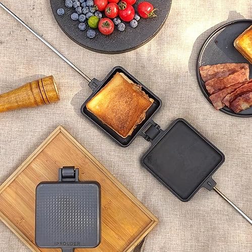 Miniatura 2 de Campfire Pie Iron - Sandwichera grande de hierro fundido de 4.9 pulgadas para camping, 2 piezas con bolsa de almacenamiento, asas gruesas de 22.6