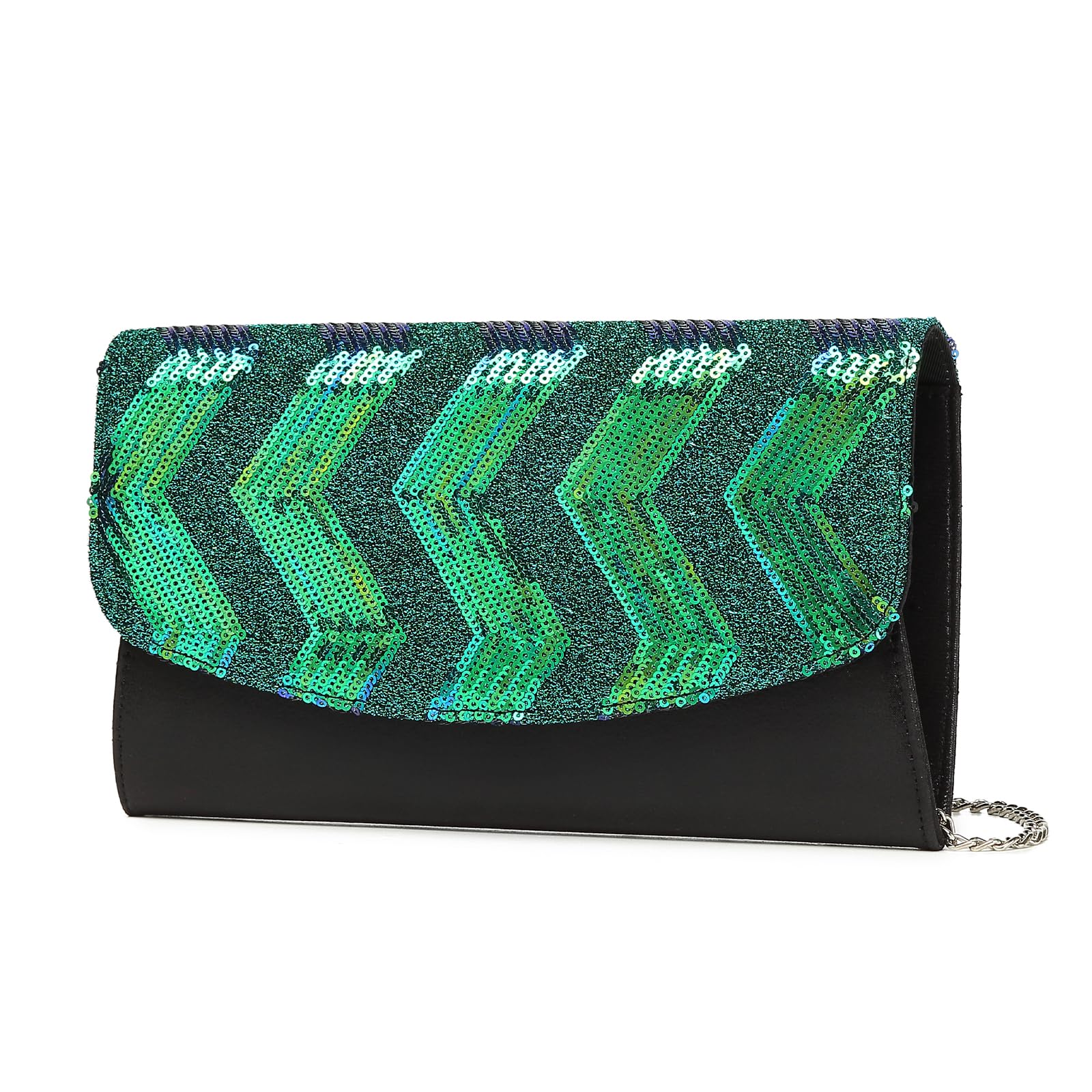 Miss Lulu Small Clutch for Women with Shining Sequins, Detachable Silver Chain, Evening Bag for Party