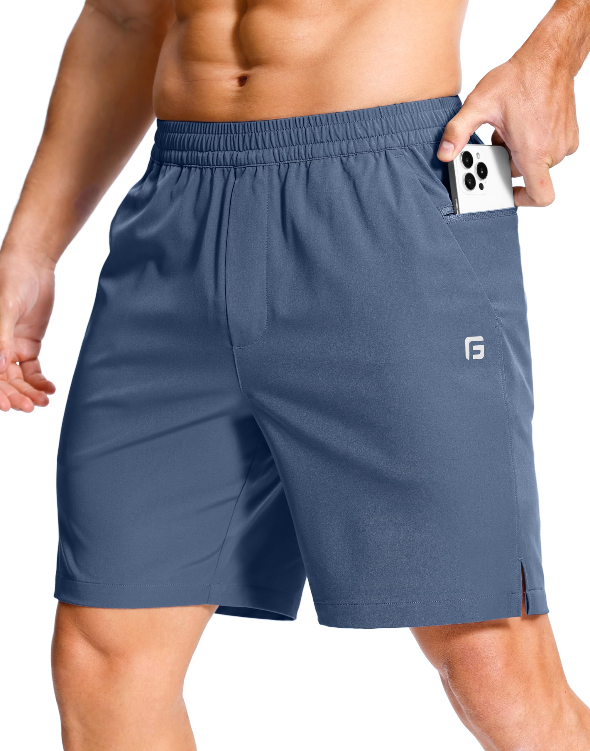 GGJ Men's Lightweight Athletic Shorts with 2 Zipper Pockets 7"/5"/9" Gym Workout Running Quick Dry Tennis Shorts for Men