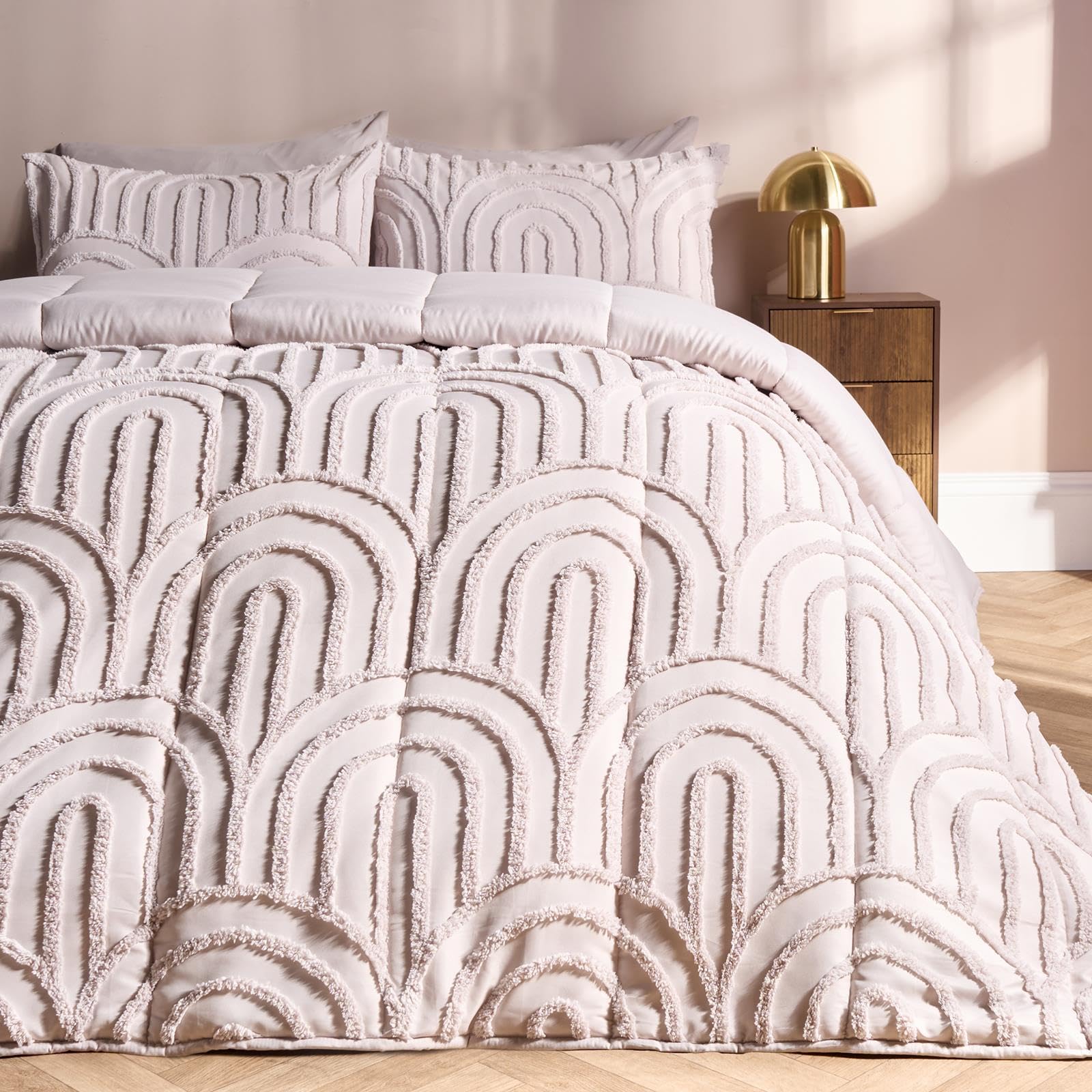 OHS 7.5 Tog Coverless Duvet King Size, Soft Warm Tufted Arches Quilted Comfortable Coverless Duvet Summer Camping Blanket Washable Quilt King Size Duvets with Pillowcases, Stone