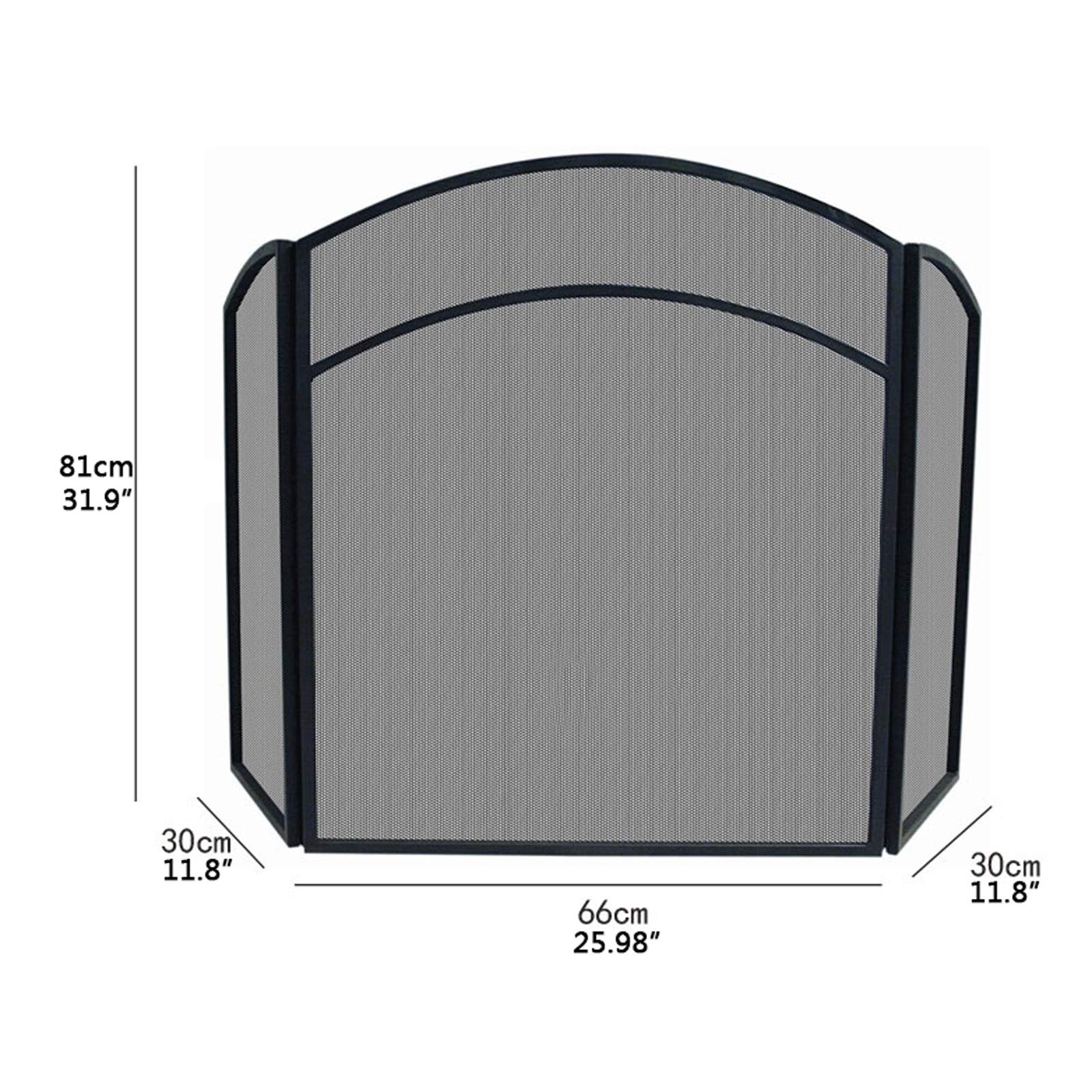 Schermi per Caminetti di Guardia Schermo da camino 3 pannelli con cornice ad arco nero in ferro battuto in ferro metallico camino schermo h 31.9"×w 49.6" Accessori per Caminetti in Rete Decorativa