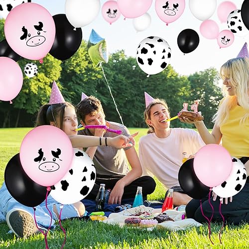 Miniatura 6 de Sumind 100 globos de látex de helio con estampado de vaca rosa pastel de 12 pulgadas para temática de vaquero occidental y vaquera, fiesta de rodeo,