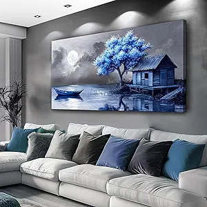ZUITINGHUA Large Wall Decor For Living Room Canvas Wall Art For Office Modern Wall Decorations For Bedroom Boat Landscape Painting Seaside Pictures Artwork Room Home Decor 24x48 In