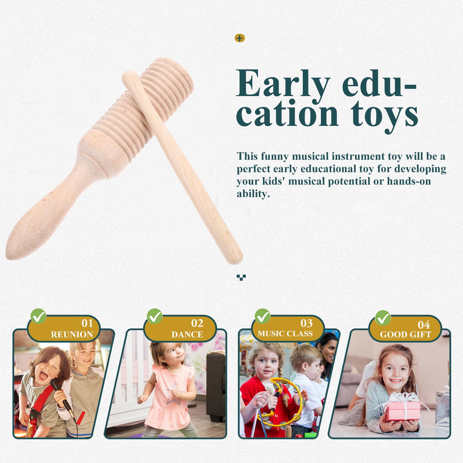 Toddmomy 6 Pezzi di Strumenti Musicali a Percussione in Legno Guiro per Bambini Piccoli, Set di Giocattoli Educativi Precoci