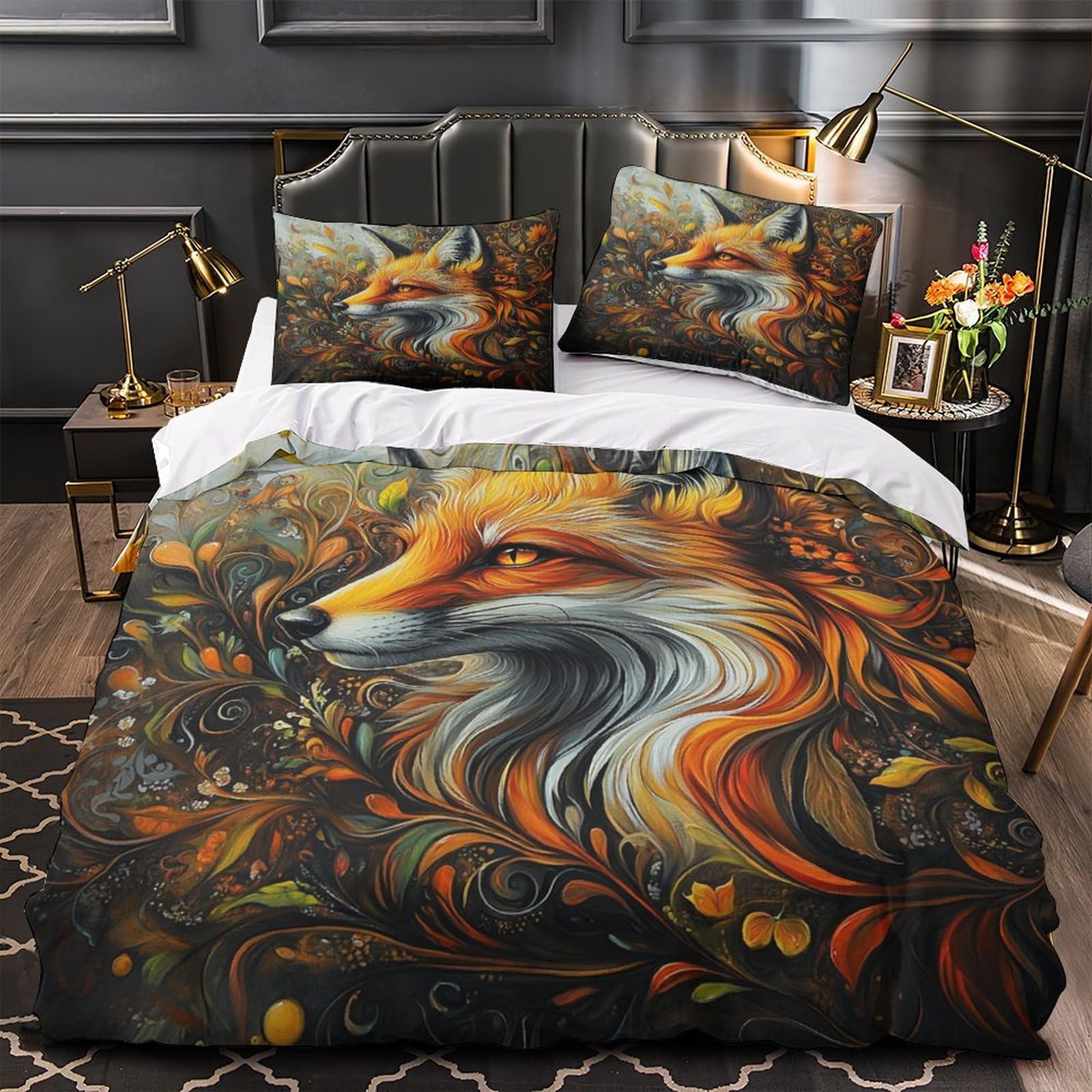 Drap de couette renard 3D en microfibre légère anti-tache