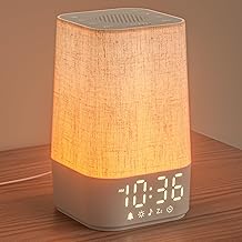 LIORQUE Sveglia Luminosa, Lampada da Comodino con Sveglia, Simulazione dell'alba, 13 Livelli di Luminosità, 10 Tracce di Rumore Bianco e 20 Melodie Della Natura, Funzione Sveglia e Snooze