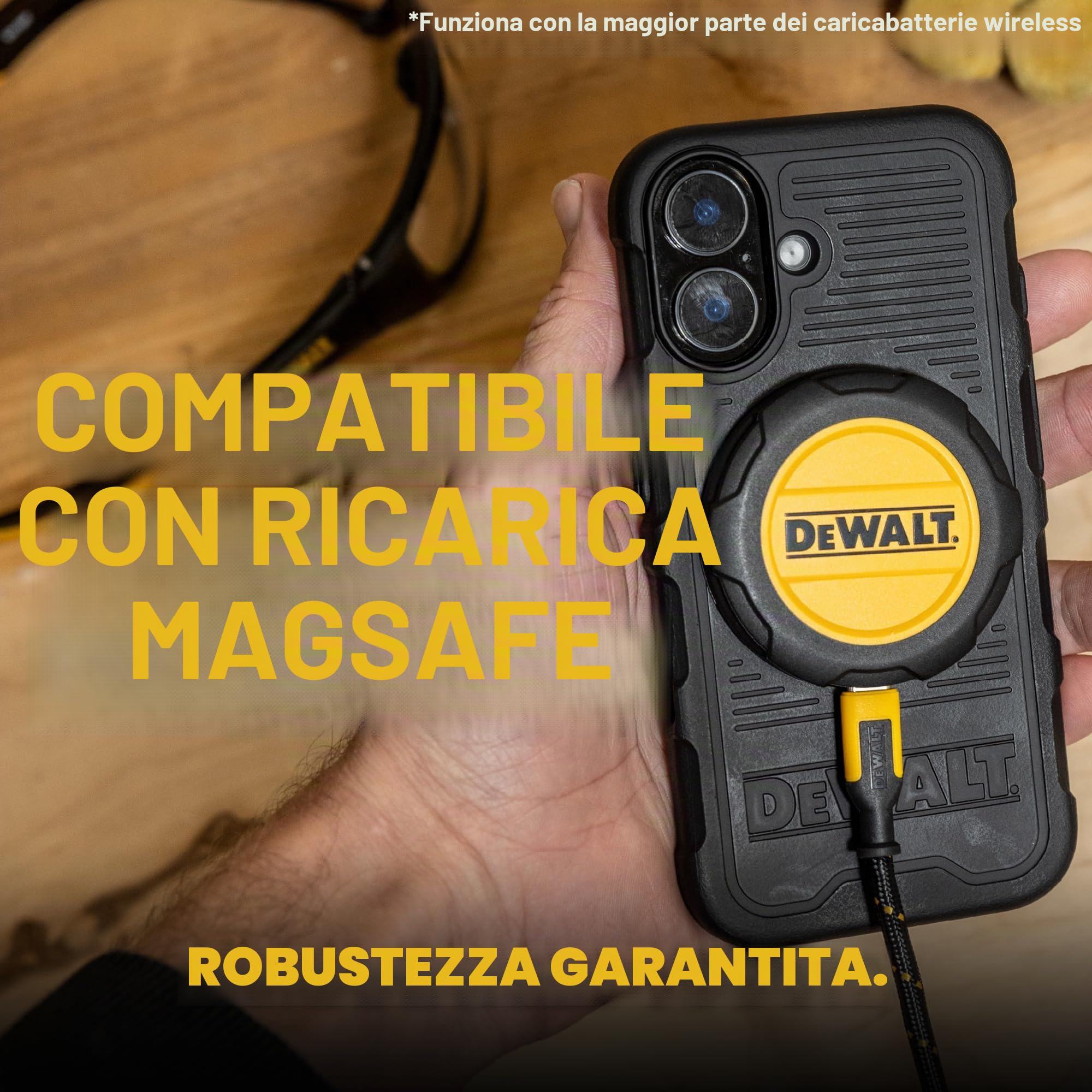DEWALT Anello magnetico girevole a 360° per iPhone 16 Pro Max, resistente protezione contro le cadute adatta per MagSafe con supporto e anello supporto, nanobolle antiurto per iPhone 16 Pro Max,