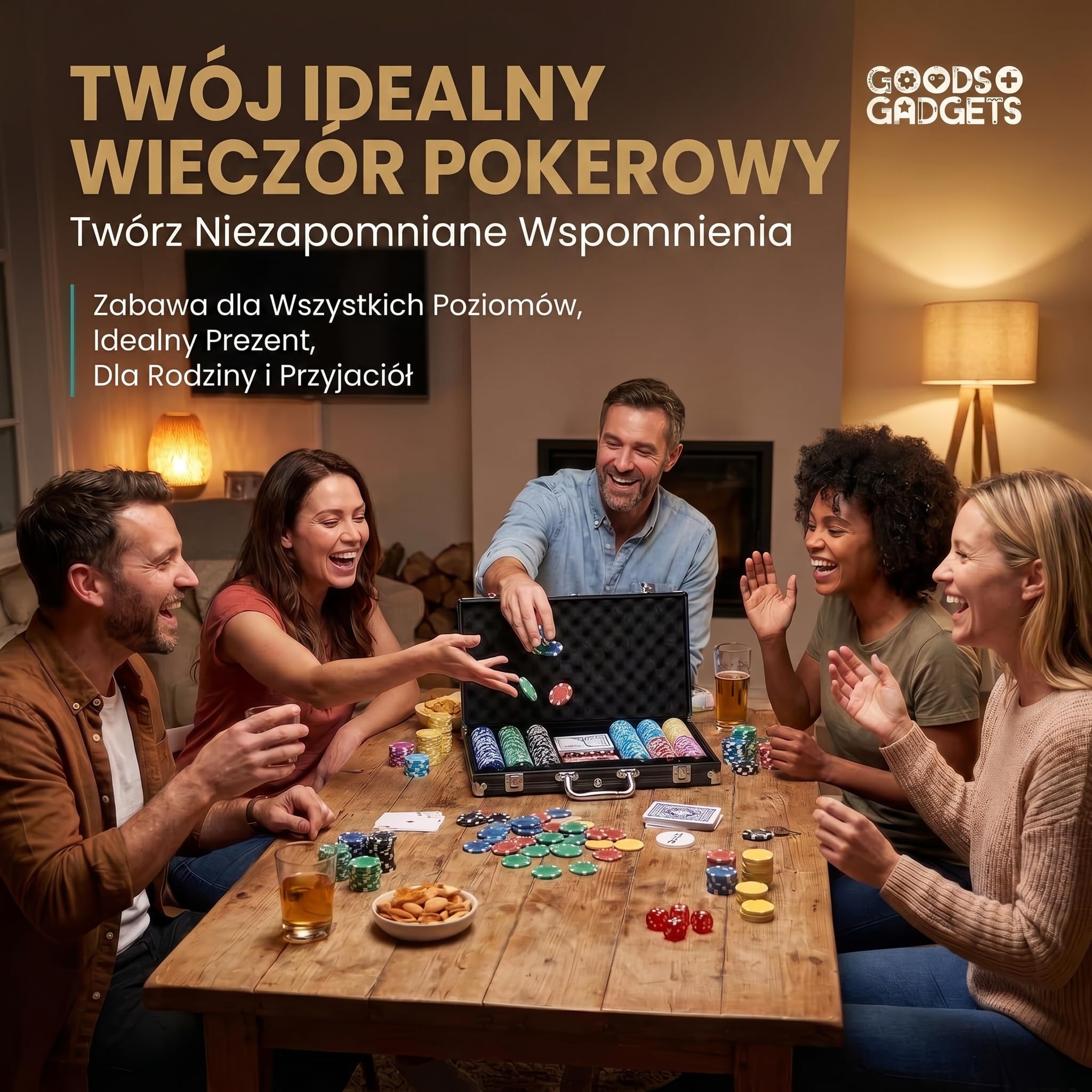 Profesjonalny zestaw do pokera z walizką zawierającą 300-500 żetonów; wysokiej jakości żetony do pokera; talia do pokera, talia kart, karty do pokera, kości, przycisk krupiera (Czarny, 300 żetony)
