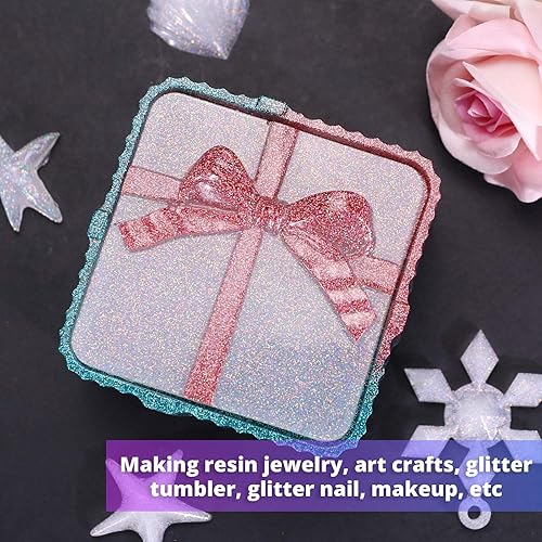 Miniatura 33 de HTVRONT Purpurina blanca fina holográfica – 1.76 oz de purpurina para resina, purpurina fina no tóxica para uñas, resina, fabricación de velas, Negro