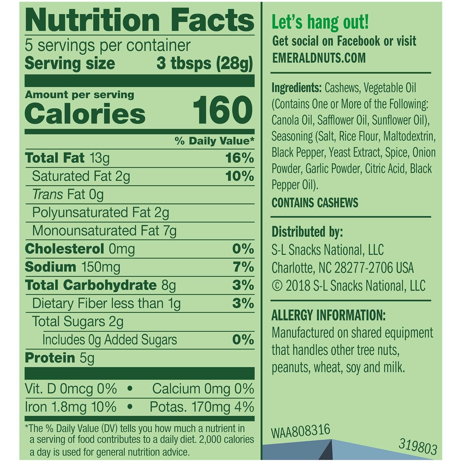Emerald Salt & Pepper Cashews, (4 PACK),5 Ounces